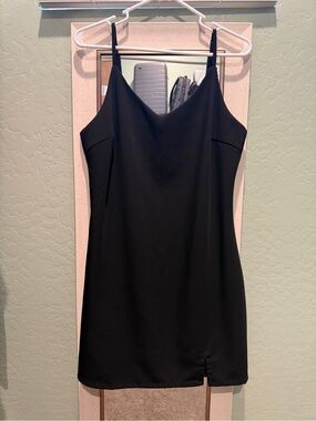 She + Sky Black Mini Slip Dress with Thin Straps